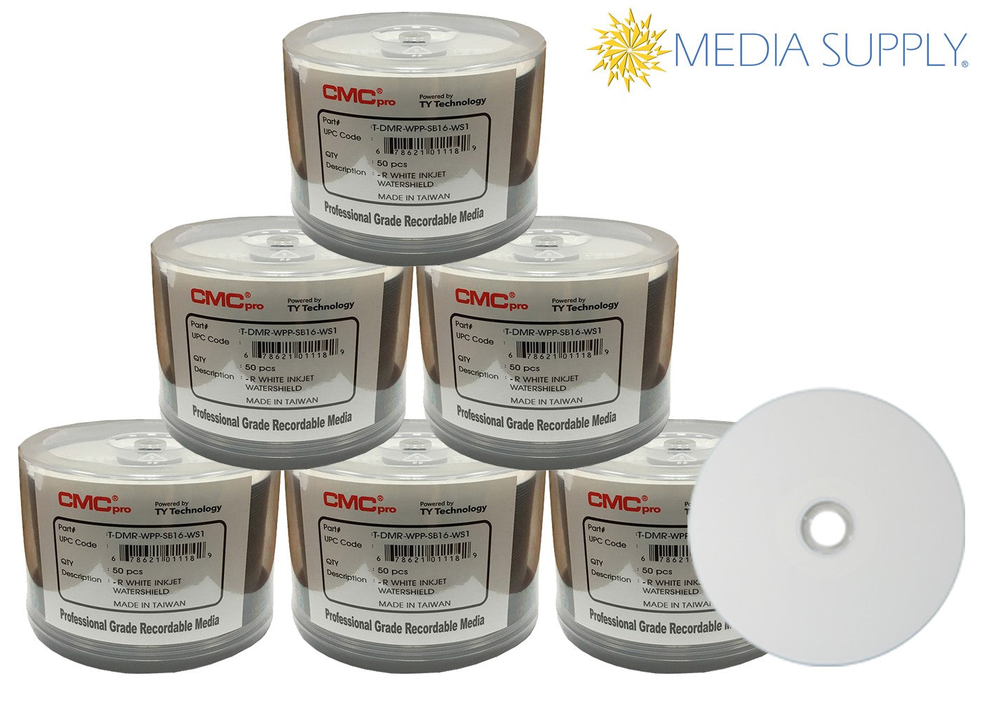 CMC Pro - Powered By TY Technology Watershield Glossy White Inkjet Hub Printable 80Minute/700MB 48x CD-Rs In 50 Disc Cake Box Spindle