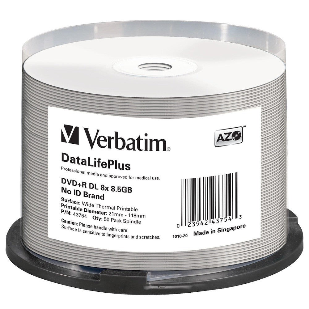 Verbatim 8.5 GB 8x White Thermal Hub Printable DVD+R Dual 