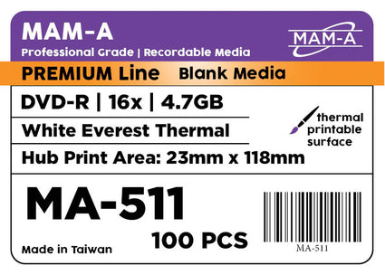 MAM-A DVD-R - 4.7GB, 16x White Thermal Everest Hub Printable - 600 Pack