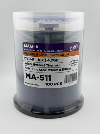 MAM-A DVD-R - 4.7GB, 16x White Thermal Everest Hub Printable - 600 Pack