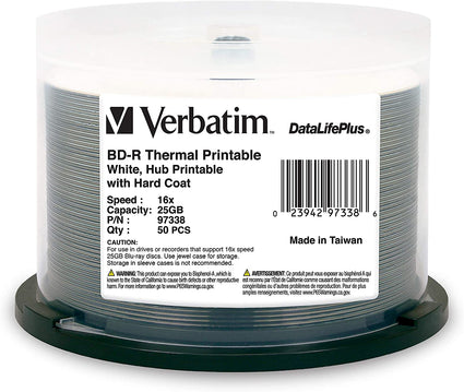 Verbatim BD-R 97338 25GB 16X DataLifePlus White Everest Thermal Hub Printable - Carton of 200 Discs