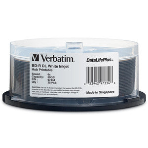 Verbatim BD-R DL 97334 50GB 6X DataLifePlus White Inkjet Hub Printable - Carton of 150 Discs