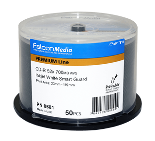 FalconMedia 700mb/80 Minute 52x SmartGuard White Inkjet CD-R - Glossy, Water-Resistant - Carton of 300 Discs