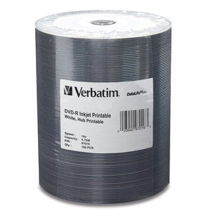 Verbatim 4.7GB 16x Data Life Plus (Metal Azo) White Inkjet Hub Printable DVD-R - 97016 - 600 pack (Spindle)