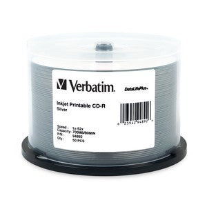Verbatim 80min/700mb Data Life Plus Silver Inkjet Printable CD-R - 94892 Quantity: 250