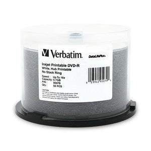 Verbatim 4.7GB 16x Data Life Plus (Metal Azo) White Inkjet Hub Printable DVD-R - 95079 - 200 pack (Spindle)