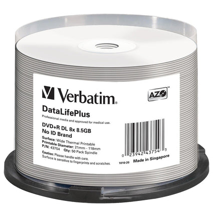 Verbatim 8.5 GB 8x White Thermal Hub Printable DVD+R Dual Layer- 43754 Quantity: 200