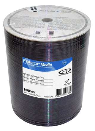 FalconMedia 700mb/80 Minute 52x SmartWhite Inkjet Hub Printable CD-R - 600 pack
