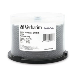Verbatim 4.7GB 16x Data Life Plus White Inkjet Printable DVD-R - 95078 - 200 Pack