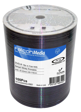 FalconMedia 4.7GB 16x SmartWhite Inkjet Hub Printable DVD-R - 600 pack